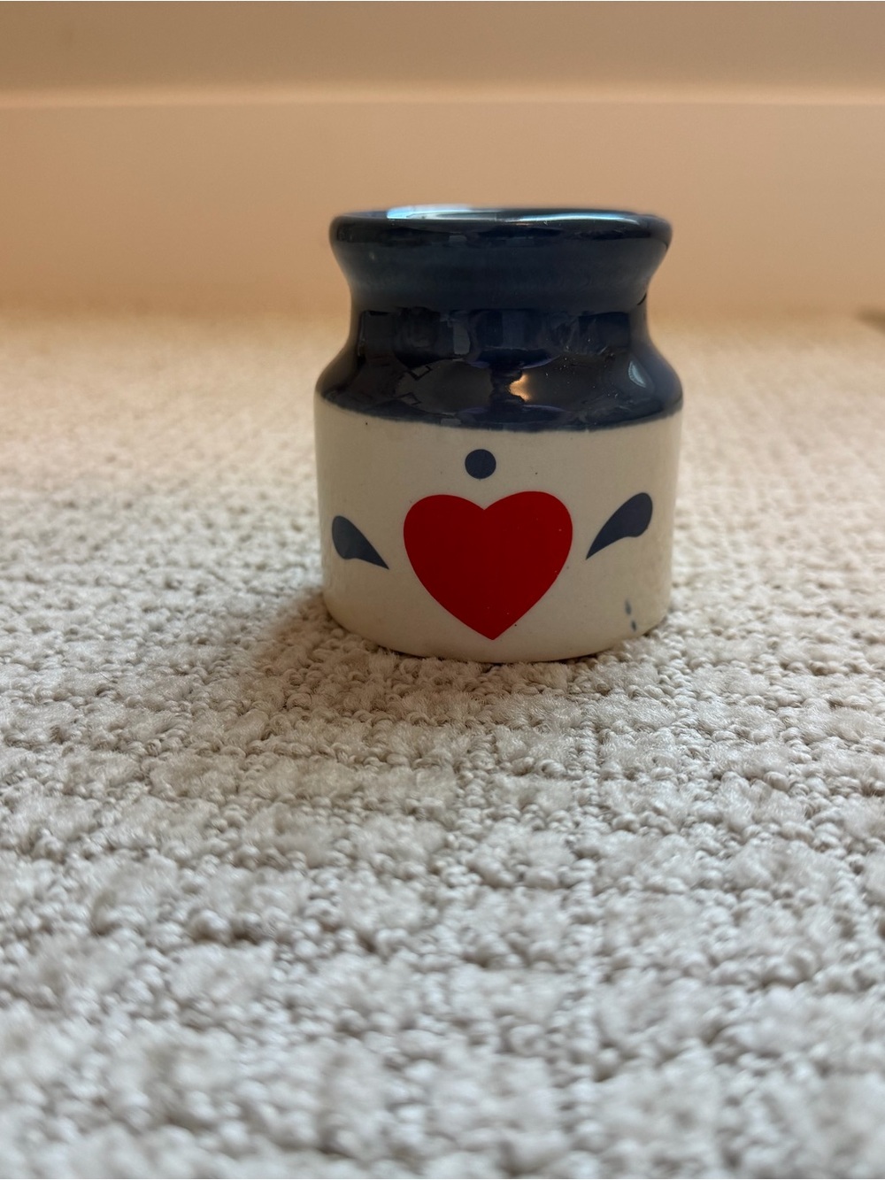 Vintage Heart Ceramic Jar - a red white, and blue heart Cottagecore